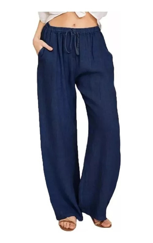 Pantalones De Mujer Algodón Lino Cordón Elástico Cintura