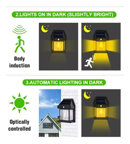 2 Unidades Farola De Pared Carga Solar Luz Led Blanco Cálido Negro