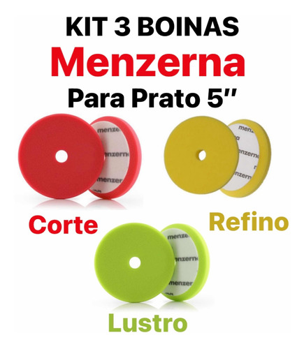 Kit De 3 Boinas Corte Refino Lustro Menzerna De 5 Polegadas