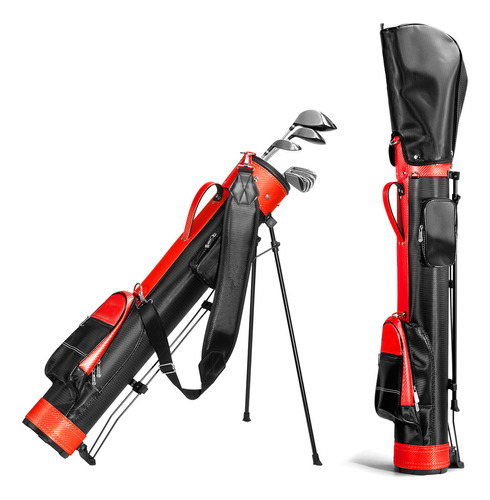 Bolsa de Palos de Golf con Cinta Ajustable, Divisor, 3 Bolsillos, Fácil de Trasportar y Duradera, Bolsa Profesional para Palos de Golf, Rojo