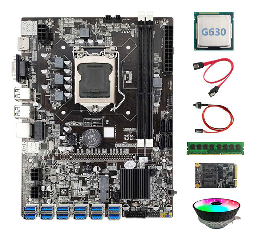 Placa Base Minera B75 Btc, 12 Usb, Cpu G630, Ventilador Rgb