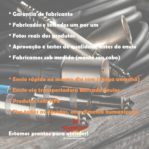 Cabo De Áudio Blindado P10 L Duplo P10 Mono Duplo 3 Metros