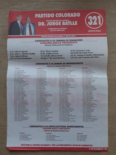 Elecciones Nacionales 1999 Lista 321 Partido Colorado