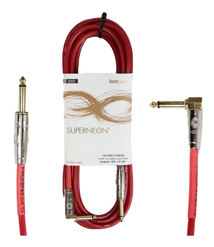 Cable Plug - Plug L Angular 1/4 Kwc Super Neon 6 Metros Rojo