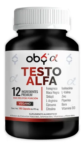 comprar Testo Vitaminas Hombre | Con 12 Ingredientes Potenciados Maca Negra, Fenogreco, Shilajit, L Arginina, Boro, Curcuma | Precursor Natural | Testosterona | Oby Testo Alfa 180 Cápsulas