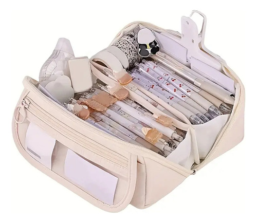 Cartuchera Escolar Aesthetic Multifuncional Neceser Beige Beige