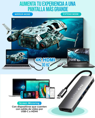 Imagen 5 de 8 de Hub Adaptador Usb Tipo C 6 En 1 Para Mac Macbook Windows