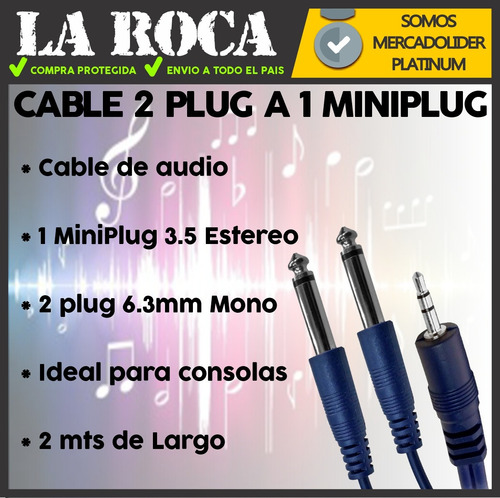 Imagen 4 de 10 de Cable Armado De Miniplug Stereo A 2 Plug Mono De 2 Metros