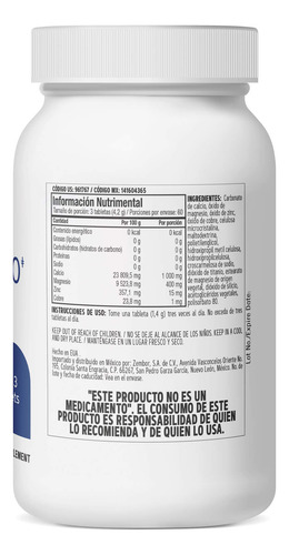Calcio 1000 Mg Magnesio 400 Mg Gnc 180 Tabletas