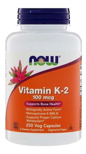 Vitamina K2 100 mcg Now Foods 250 cápsulas de alta absorción