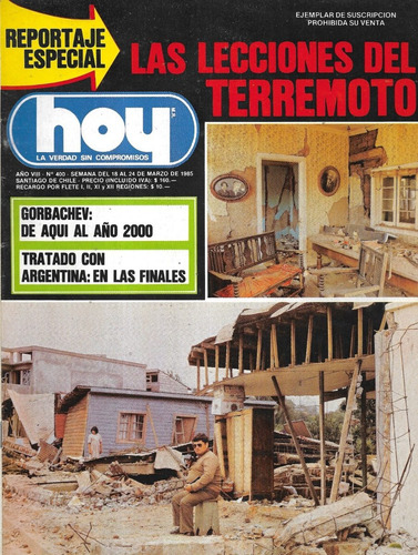 Revista Hoy N 400 / 18 A 24 Marzo 1985 / Lecciones Terremoto