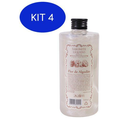 Kit 4 Refil Sabonete Liquido Flor De Algodão 500ml