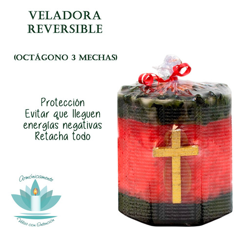 Veladora Reversible - Octágono 3 Mechas - Retacha Todo