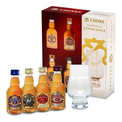 Chivas Experience Box 4 Miniaturas Whisky 50ml+vaso Drakarys