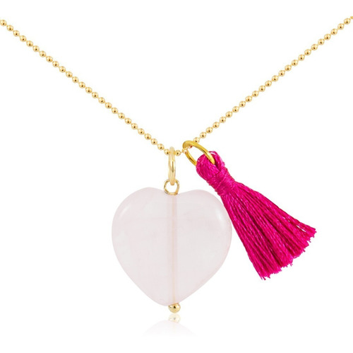 Collar Mujer Piedra Corazón Cuarzo Rosado Cadena Oro Gf