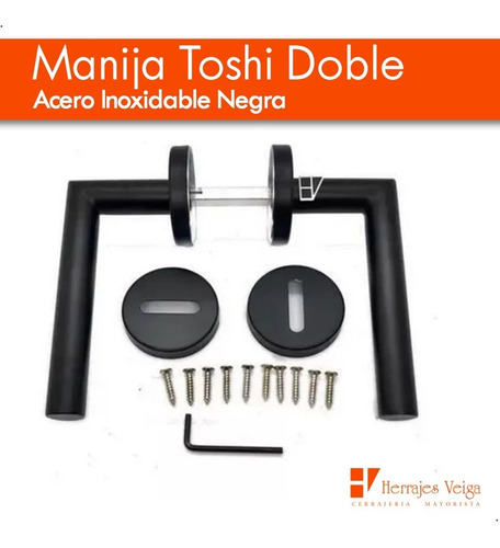 Imagen 3 de 10 de Manija Puerta Acero Inoxidable Toshi Doble Negra Mate