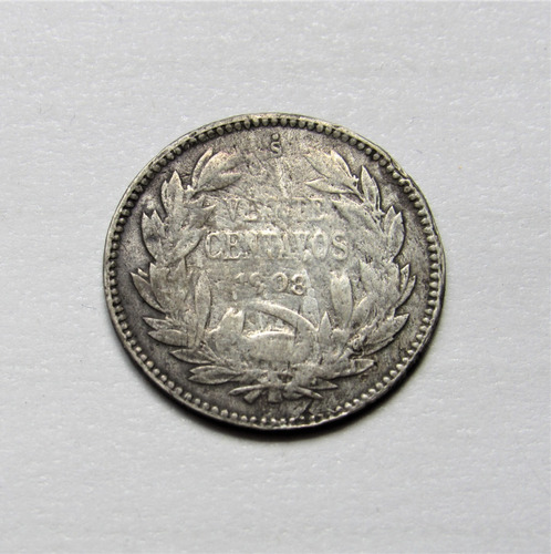 Moneda Chile 20 Centavos 1908 Plata 