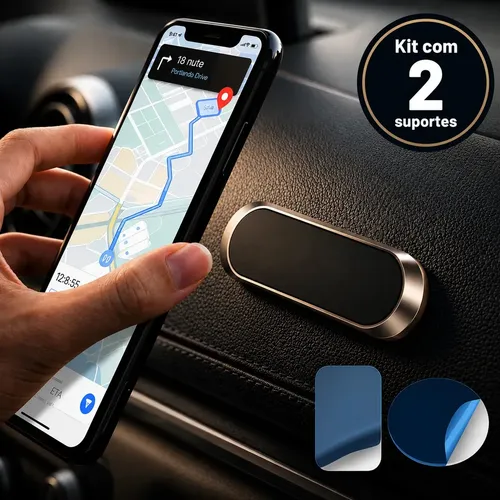 Kit 2 Suportes Magnético Veicular Para Celular Gps Carro Automóvel Mesa Parede Varias Superfícies Imã Potente Fixação Adesiva Pratica E Segura