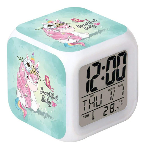 Cointone Reloj Despertador Led Unicornio Hermoso Patrón De B