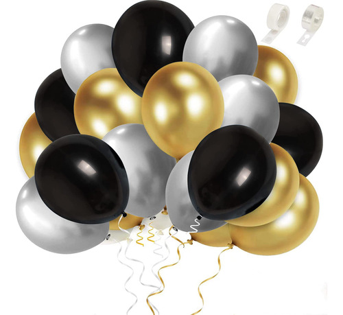60pcs Gold Silver Black Balloons 12 Pulgadas De Ltex Gold Si