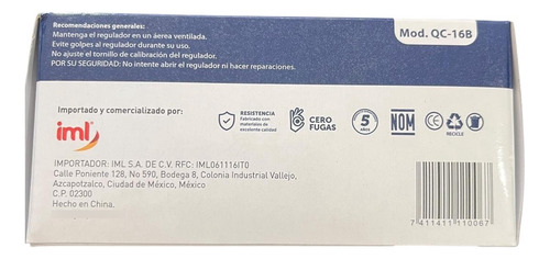 Regulador De Gas Lp Modelo Qc-16b Baja Presión Iml C/maneral