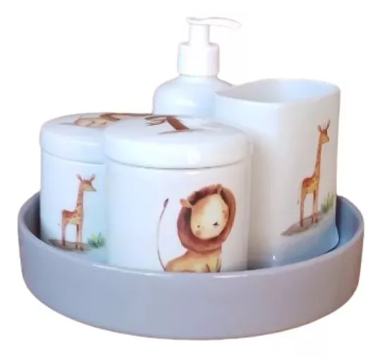 Kit Higiene Porcelana Branco Safari Porta Pente Bandeja 