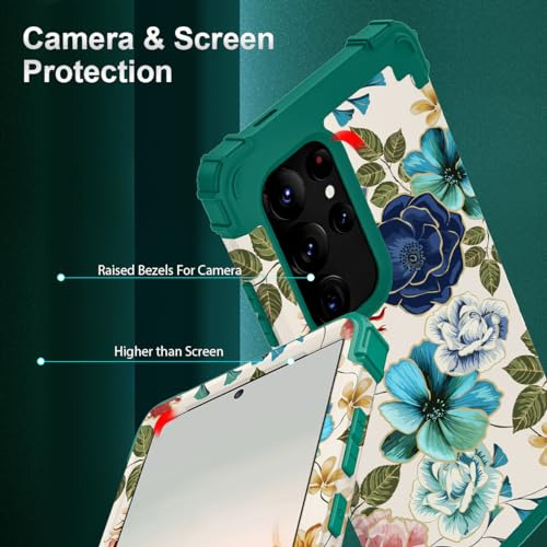 Funda Para Galaxy S24 Ultra Teal Flowers 6.8puLG Plastico Du