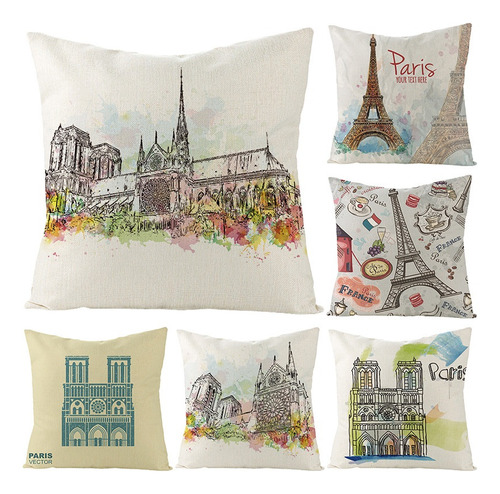6 Juegos De Fundas Para Cojines, Estampados En París,francia