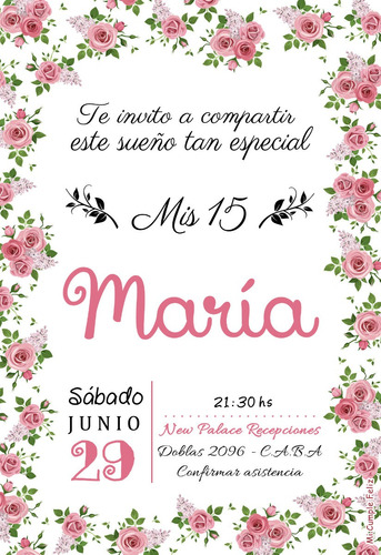 Invitación Digital Tarjeta 15 Años Flores Para Whatsapp