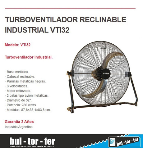 Imagen 2 de 5 de Ventilador Turbo Industrial Reclinable Liliana 32 PuLG Vti32