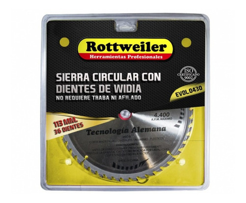 Sierra Circular Widia 113mm X 36 Dientes Rottweiler