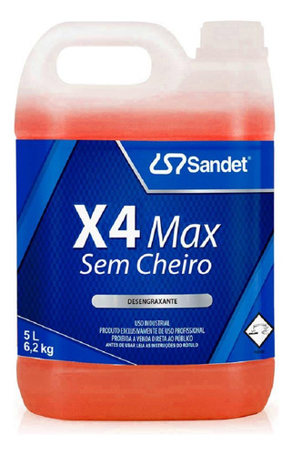 Desengraxante Alcalino X4 Max Sem Cheiro 5 Litros Sandet