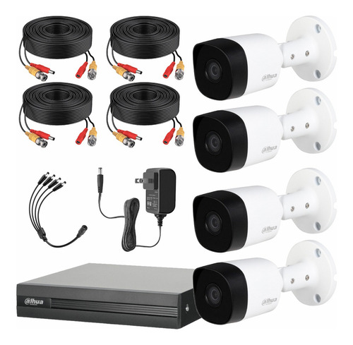 Dahua Kit De Video Vigilancia 4 Cámaras 2 Mp + Accesorios Color Blanco