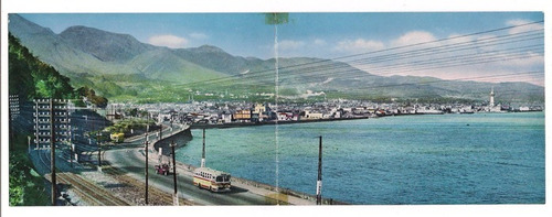 Postal Doble Vintage Japon Panoramica Vista De Beppu B4