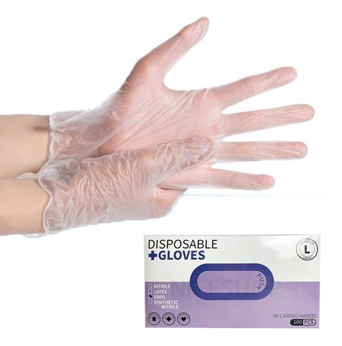 100u Guantes Desechables Vinilo Transparente Talla L