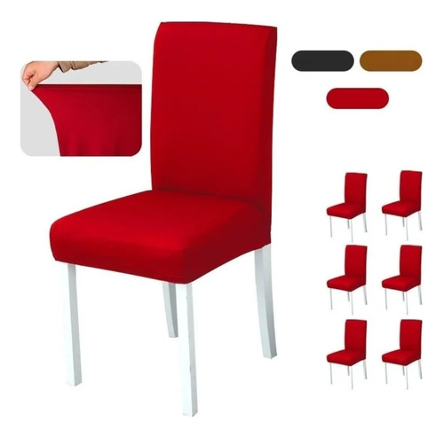 6 Protectores De Silla Stretch Elástico Ajustable Color Rojo