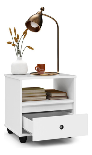 Mesa De Cabeceira Retro Mudo Gaveta Nicho Para Quarto Branco Acabamento Brilhante