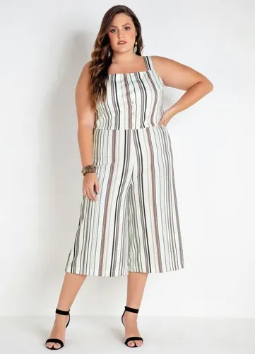 Macac o Feminino Pantacourt Plus Size Social Listrado Bot es