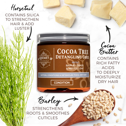 Qhemet Biologics Cocoa Tree Detangling Ghee W/ Barley Grass