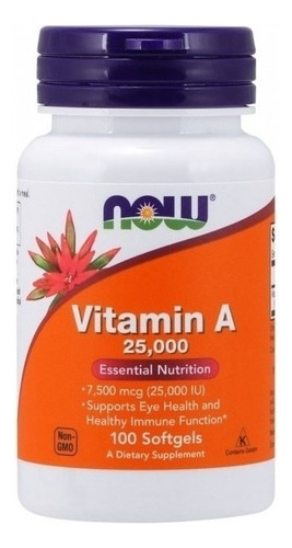 Vitamina A  Now , 25.000 Ui  , 100 Caps