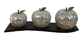 Centro De Mesa 3 Manzanas Plata Vitromosaico Adorno Decora