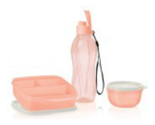 Almuerzo Snack Dividido Portatil Eco Botella Agua Set Rosa