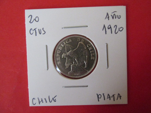 Moneda Chile 20 Centavos De Plata Año 1920 Unc Escasa (Usado)