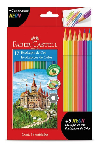 Lápices De Colores Eco Faber Castell X12 + 6 Neón