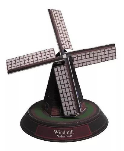 Maquete do grande moinho de vento dourado que fica no centro do negócio de  energia verde da cidade dourada