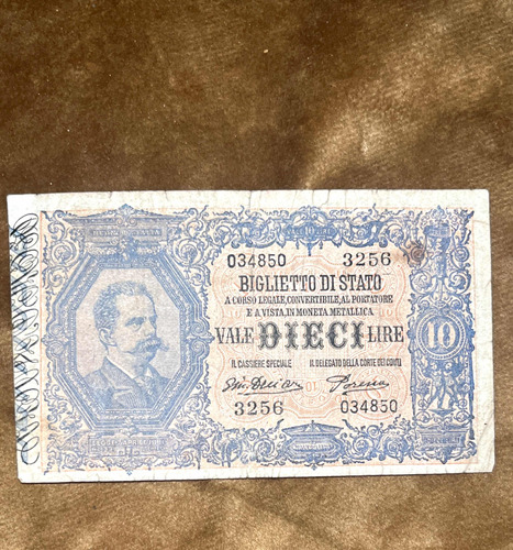 Billete Italia 10 Liras 1888 Antiguo Moneda Italiana Véalo