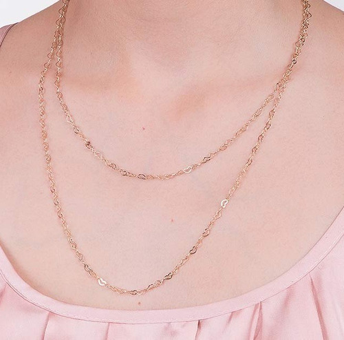 Imagem 3 de 6 de Colar Duplo Folheado Ouro 18k Corações Delicados Fofo 531131