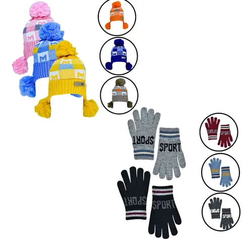 Kit Inverno Touca Infantil Pompom Lã Forrada + 1 Par De Luva