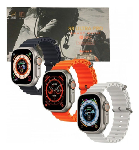 Smart Watch Smartwatch S8 Ultra Pro, carcasa blanca, pulsera gris, bisel gris