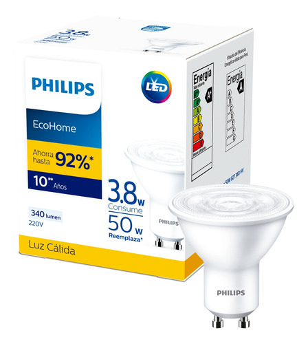 Ampolleta Led Philips Gu10 3.8w Luz Calida